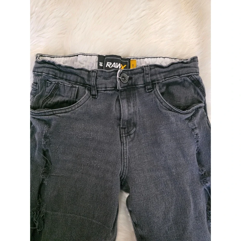 RAWX Boys 18 Slim Black Distressed Denim Jean Shorts Frayed Hem